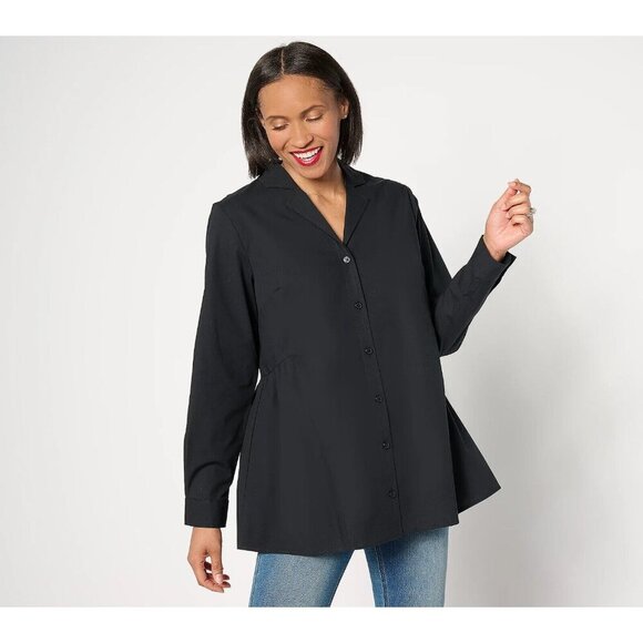 Joan Rivers Regular Athena Woven Button-Front Top Black 1X A646558 - Picture 1 of 1